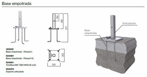 Base empotrada para parasoles grandes