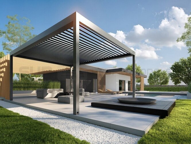 Pérgola bioclimática en jardines