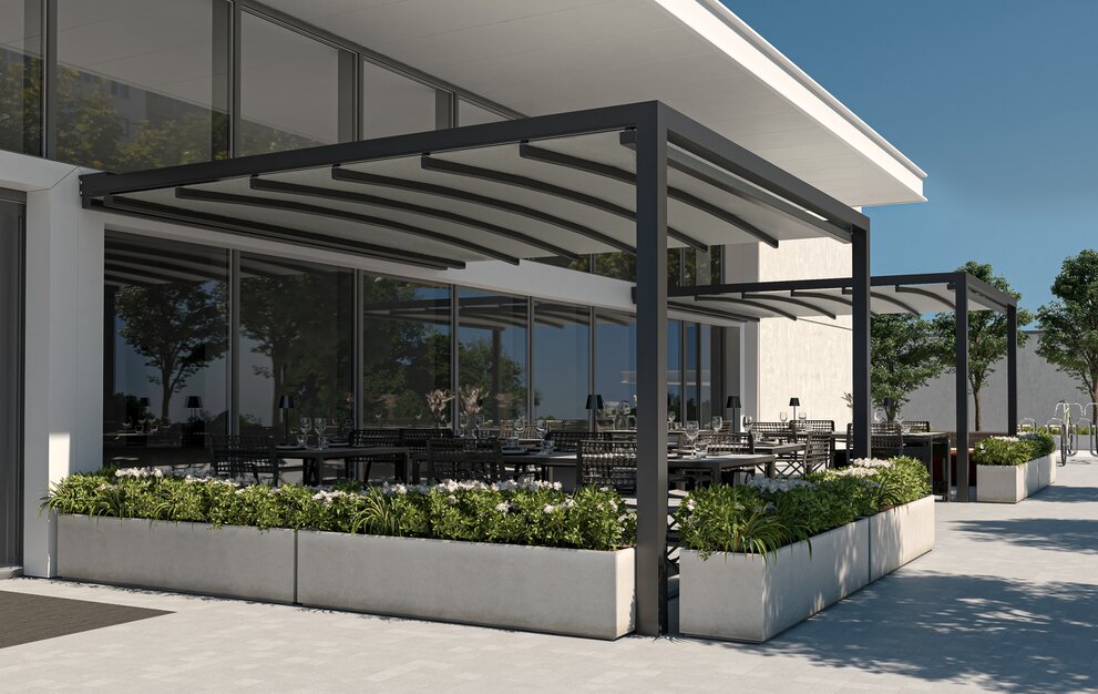 Pérgola motorizada para la lluvia con luz led Pérgola motorizada para la lluvia con luz led