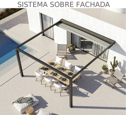 Pérgola motorizada para la lluvia sobre fachada Pérgola motorizada para la lluvia sobre fachada
