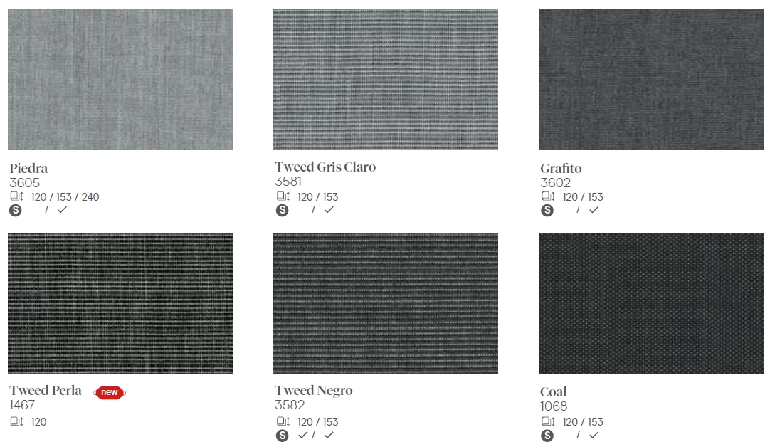 Lona Piedra tweed gris claro grafito tweed perla tweed negro coal Sevilla