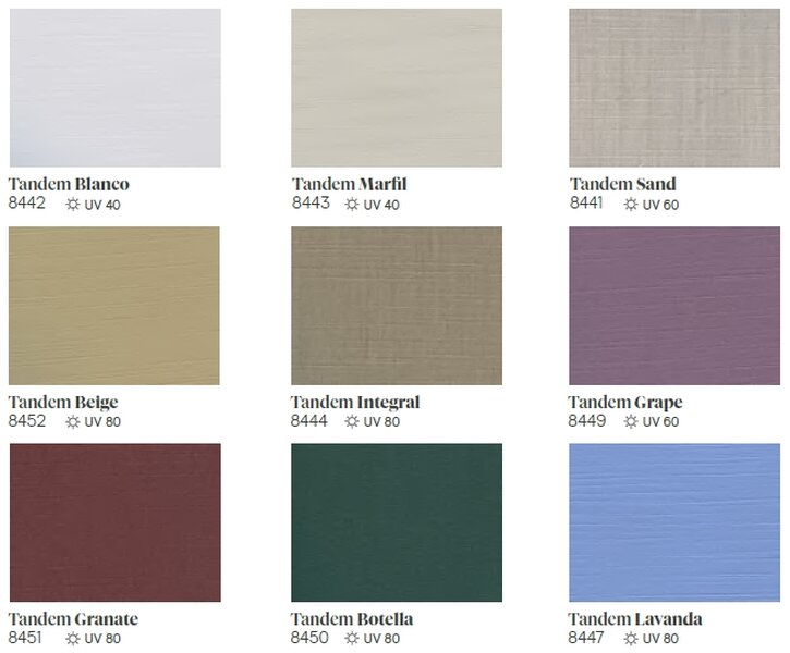 lonas tandem blanco marfil sand beige integral grape granate botella lavanda Sevilla lonas tandem blanco marfil sand beige integral grape granate botella lavanda Sevilla